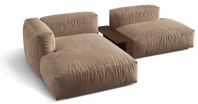 Colțar modular maro deschis cu tapițerie din catifea (cu colț pe partea stângă/cu șezlong) Martina – Micadoni