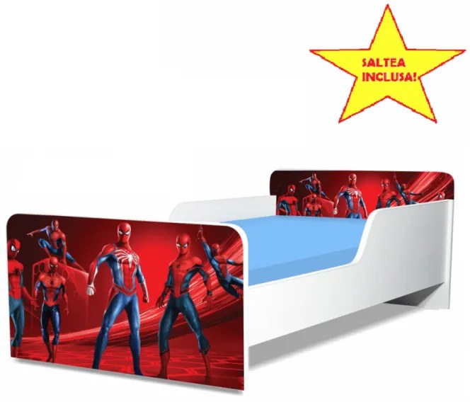 Pat junior Spiderman Multiverse, cu saltea, 160x80 cm