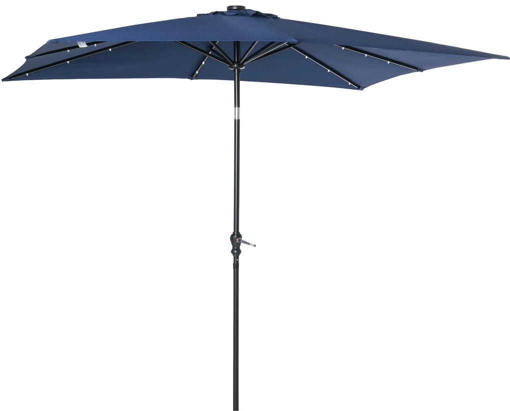 Outsunny Parasol de gradina Parasol drept 3 x 2 m luminos rectangular inclinabil cu LED solar otel poliester densitate mare albastru | Aosom Romania