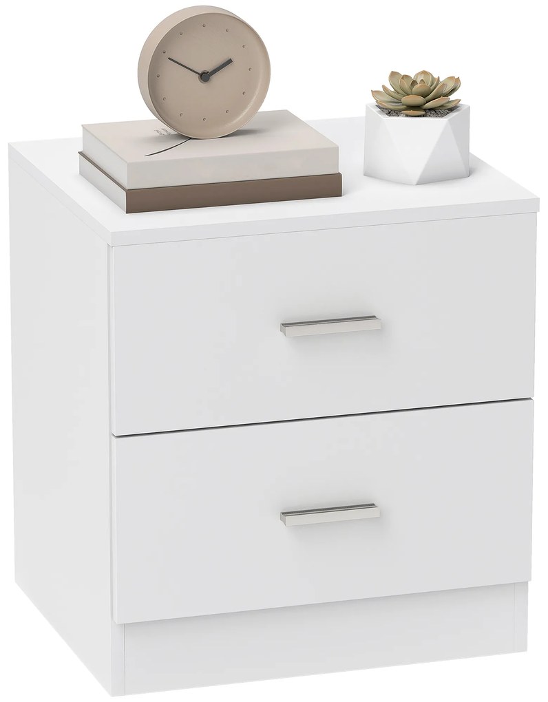 HOMCOM Masa de noapte cu 2 sertare mâner din aliaj de aluminiu stil contemporan 45 x 39,5 x 49 cm alb | Aosom Romania