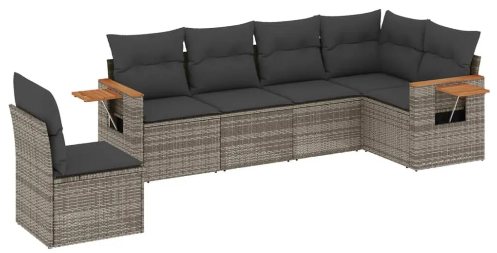 3259260 vidaXL Set mobilier grădină cu perne, 6 piese, gri, poliratan