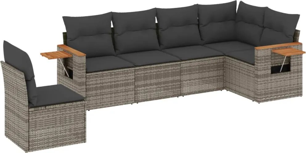vidaXL Set mobilier grădină cu perne, 6 piese, gri, poliratan