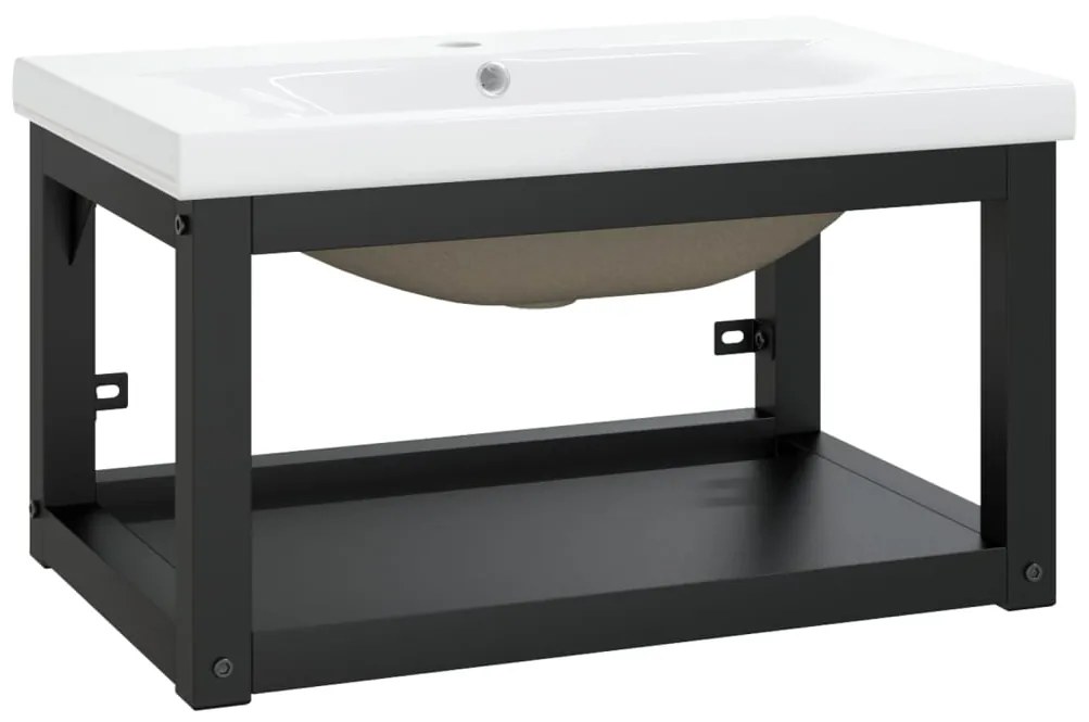 3101383 vidaXL Cadru lavoar baie cu chiuvetă încorporată, negru, fier