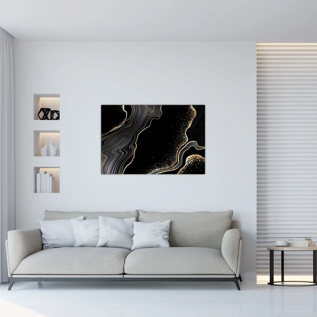 Tablou - Marmură negru - auriu (90x60 cm)