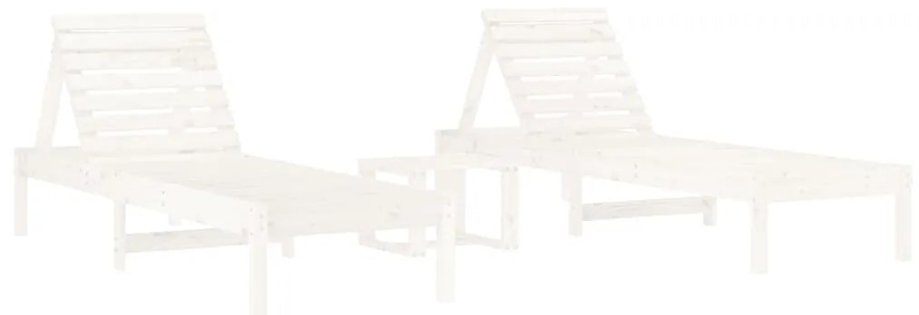 3157680 vidaXL Șezlonguri de plajă cu masă, 2 buc, alb, lemn masiv de pin