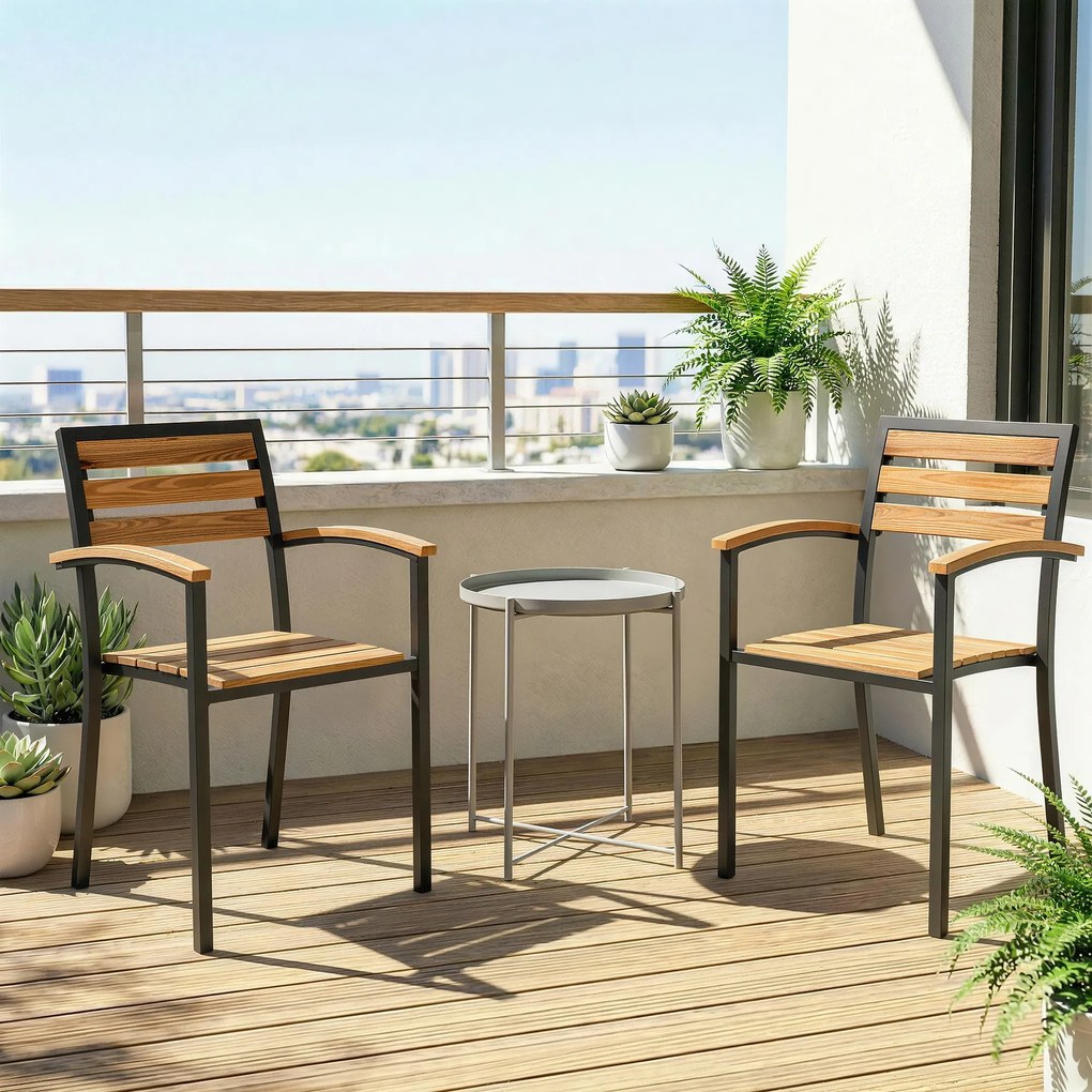 Outsunny Set de 2 Scaune Empilabile de Exterior din Lemn cu Finisaj Natural | Aosom Romania