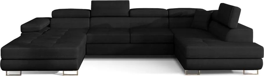 Colțar negru extensibil/cu spațiu de depozitare cu tapițerie din catifea (cu colț pe partea dreaptă/în formă de "U") Rodrigo – ELTAP