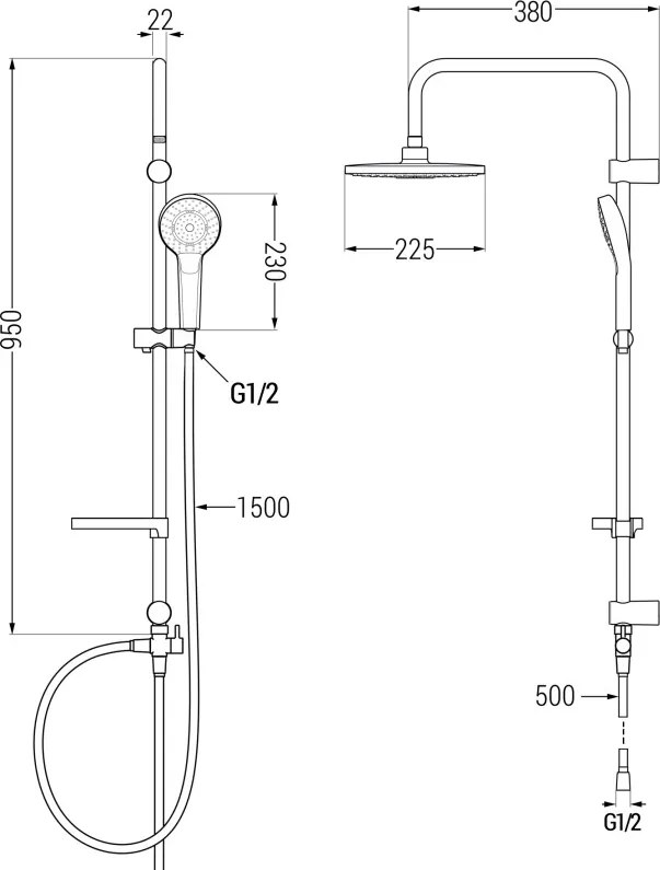 Mexen Slim Erik set de duș exterior cu ploaie și baterie de duș termostatică, crom - 77105205-00