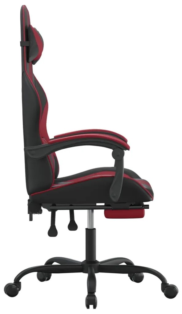 Scaun gaming pivotant suport picioare negru rosu vin piele eco