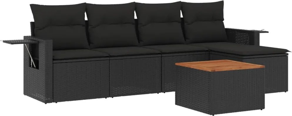 vidaXL Set mobilier de grădină cu perne, 6 piese, negru, poliratan
