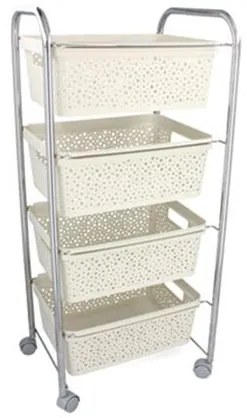 Raft metalic mobil, 4 sertare plastic, bej, 45.5x30x86.5 cm