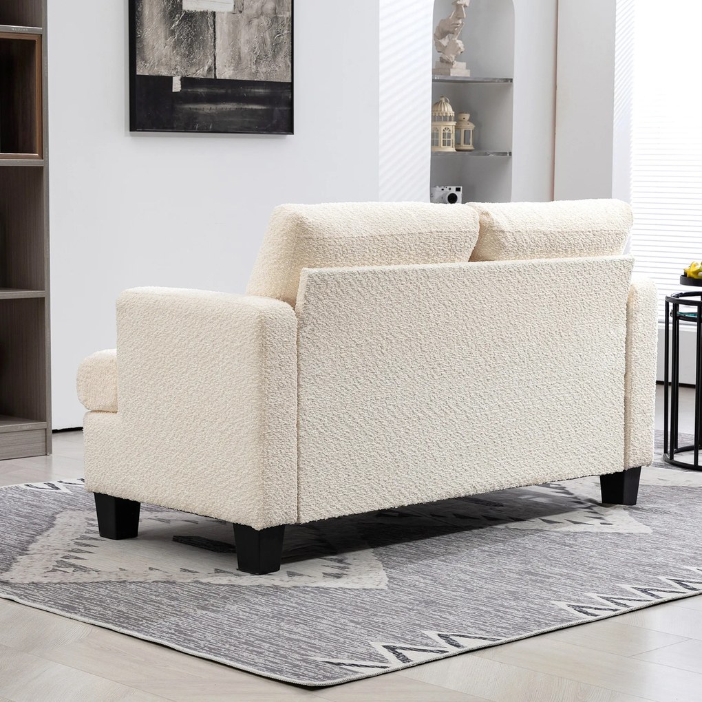 HOMCOM Canapé 2 locuri 120 cm cu perne de spătar detașabile, catifea pentru sufragerie, dormitor, birou, bej | Aosom Romania