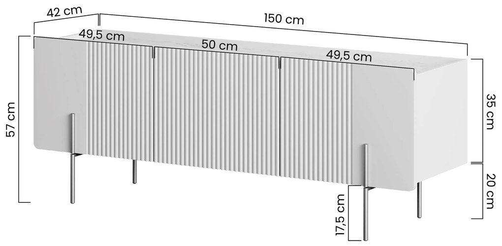 Dulap TV Malmi 150 cm pe bază de metal - cașmir / alb crem / picioare negre