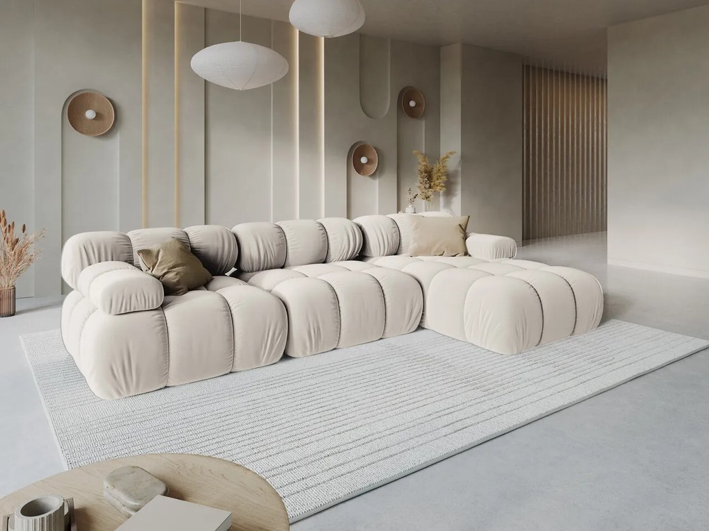Coltar modular dreapta 4 locuri, Bellis, Micadoni Home, BL, 282x155x70 cm, catifea, bej deschis