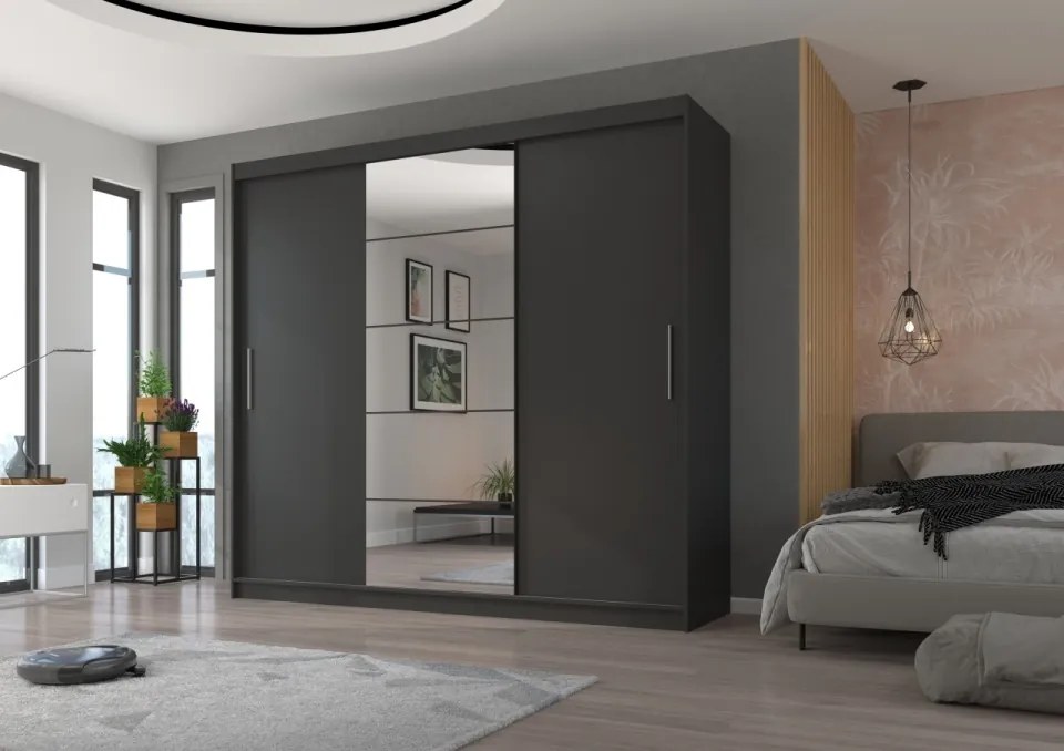 Dulap cu usi glisante si oglinda 235x215 cm, Erwin, ADRK Furniture (Culoare: Antracit)