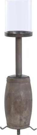Sfeșnic de podea din lemn reciclat și metal, 26 x 26 x 100 cm, butuc de roată de car, glob din sticlă, „Candle Holder Wheel Hub"