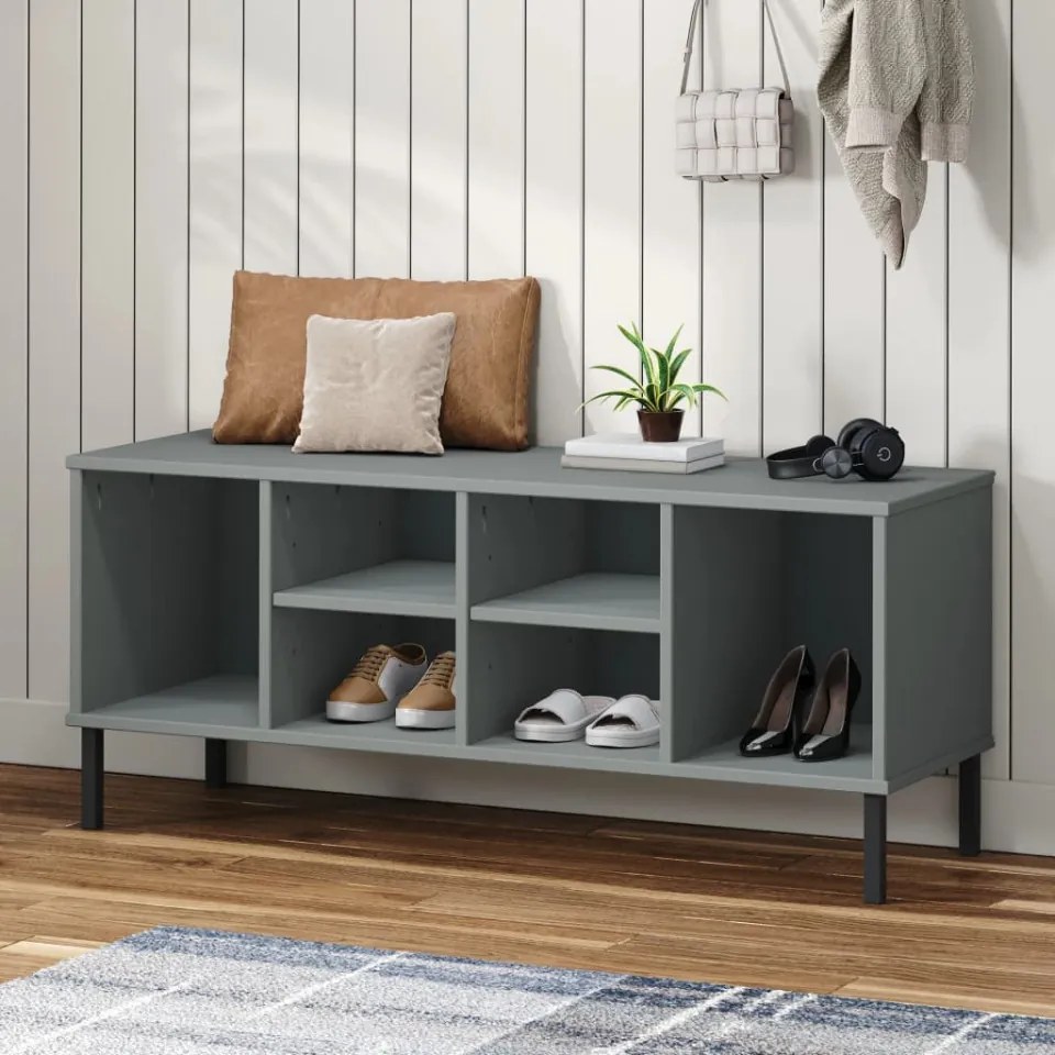Pantofar cu picioare metalice „OSLO” gri 106x35x45 cm lemn