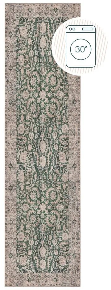 Covor tip traversă verde lavabil 60x230 cm Beau Floral – Flair Rugs
