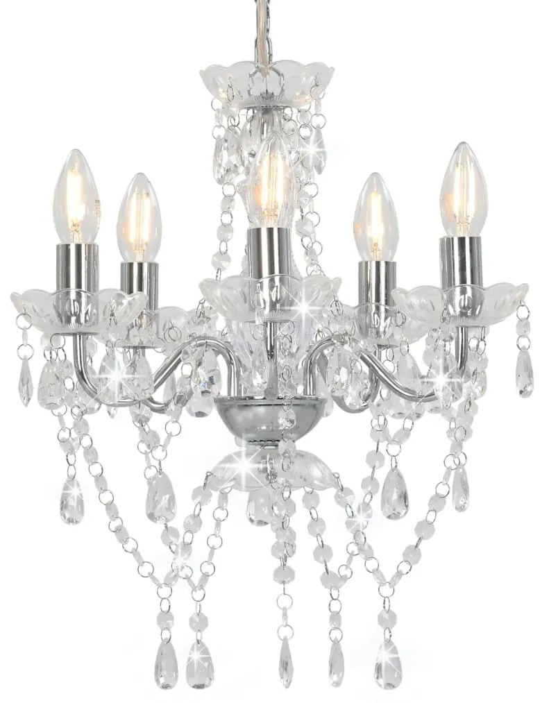 vidaXL Candelabru cu mărgele de cristal, argintiu, rotund, 5 x E14