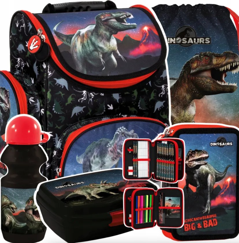 Set școală din 5 piese pentru băieți Dinozauri