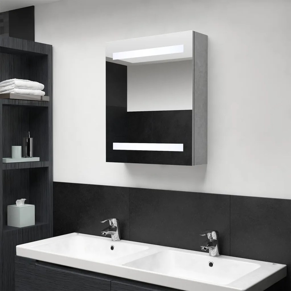 326479 vidaXL Dulap de baie cu oglindă și LED, gri beton, 50x14x60 cm