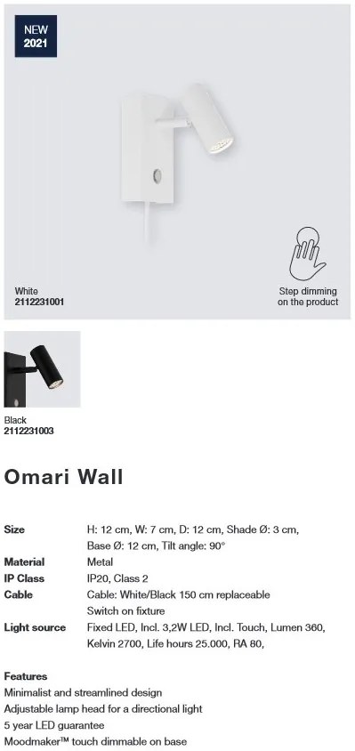 Aplica de perete design modern, 3-Step MOODMAKER OMARI negru 2112231003 NL