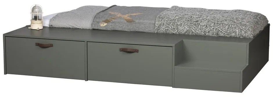 Pat pentru copii verde-gri din lemn de pin cu spațiu de depozitare 80x200 cm Stage – vtwonen