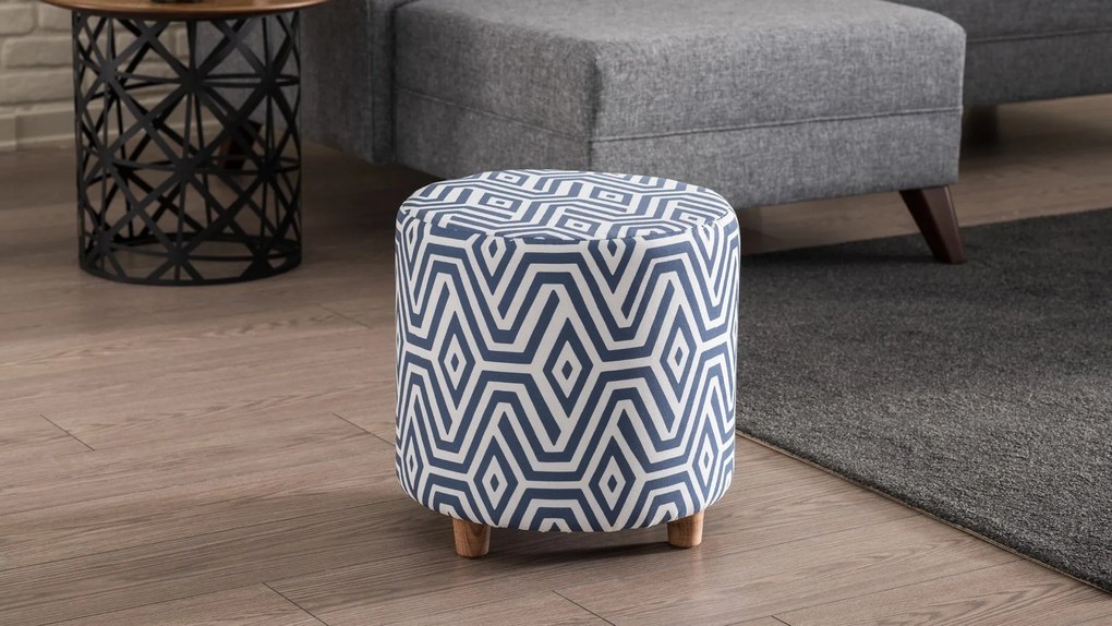 Taburet tapițat Begon - Dark Blue, White