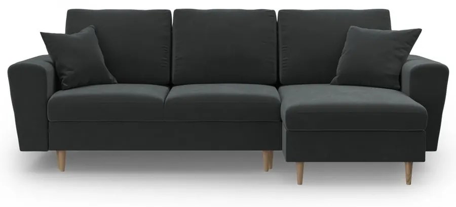 Colțar gri închis extensibil, cu spațiu de depozitare cu tapițerie din catifea Kyoto – Cosmopolitan Design