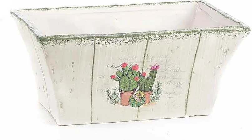Ghiveci pentru flori ceramica alba model Cactusi cm 19 cm x 11 cm x 9 H
