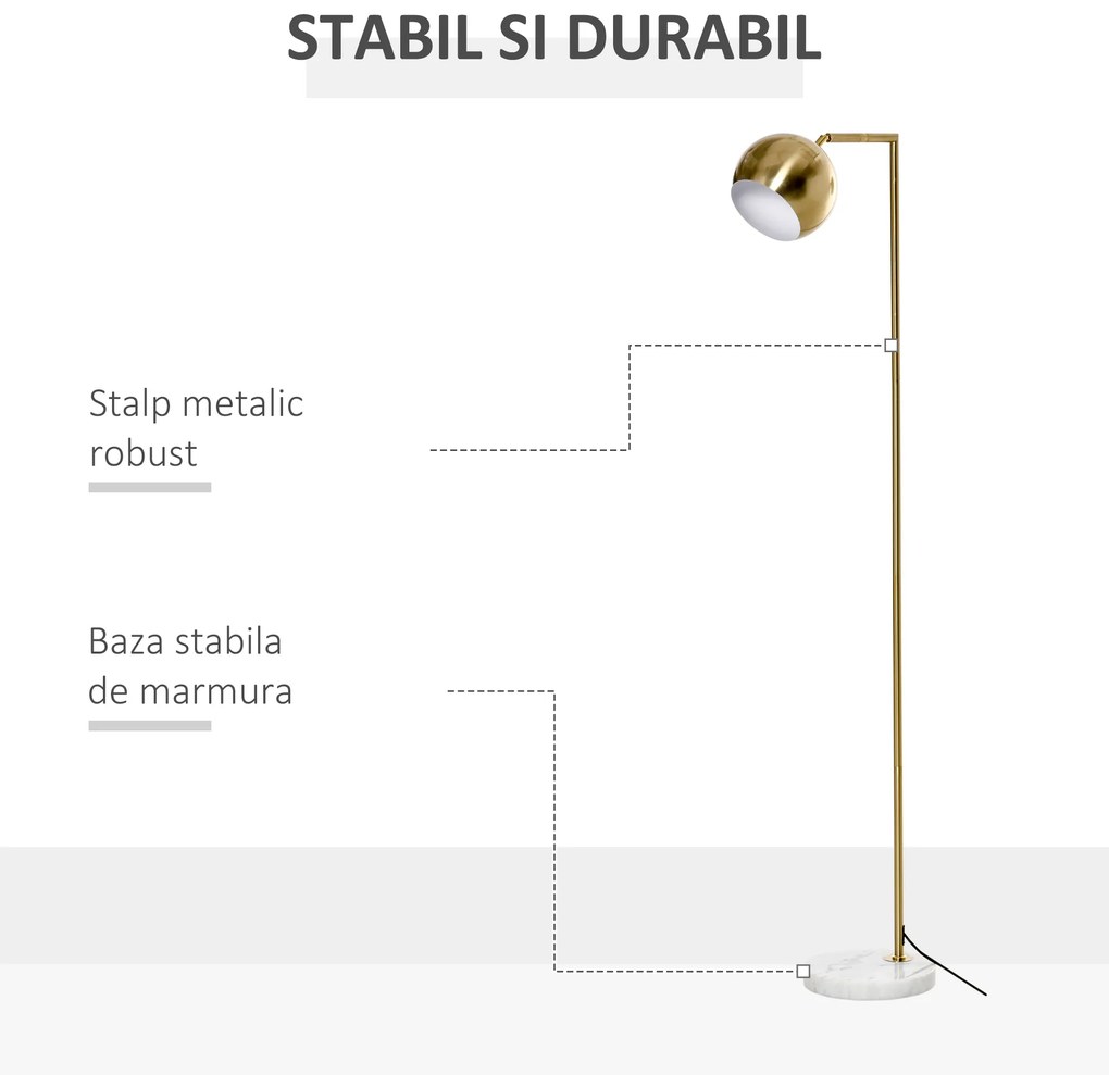 Lampa de podea cu structura metalica si abajur reglabil, din Metal si Marmura 38x26x165cm Auriu, Alb HOMCOM | Aosom RO