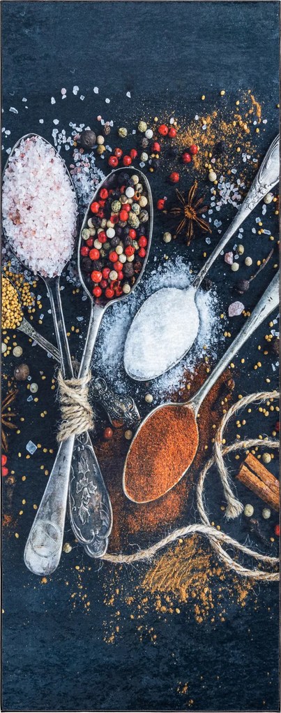 ANDRE 9002 covor lavabil linguri, condimente bucatarie, anti-alunecare - albastre / teracotă