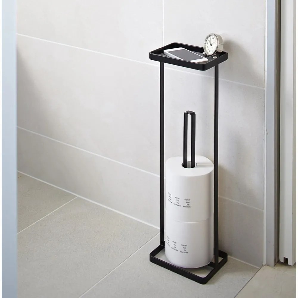 Suport cu etajeră pentru hârtie igienică YAMAZAKI Tower, negru