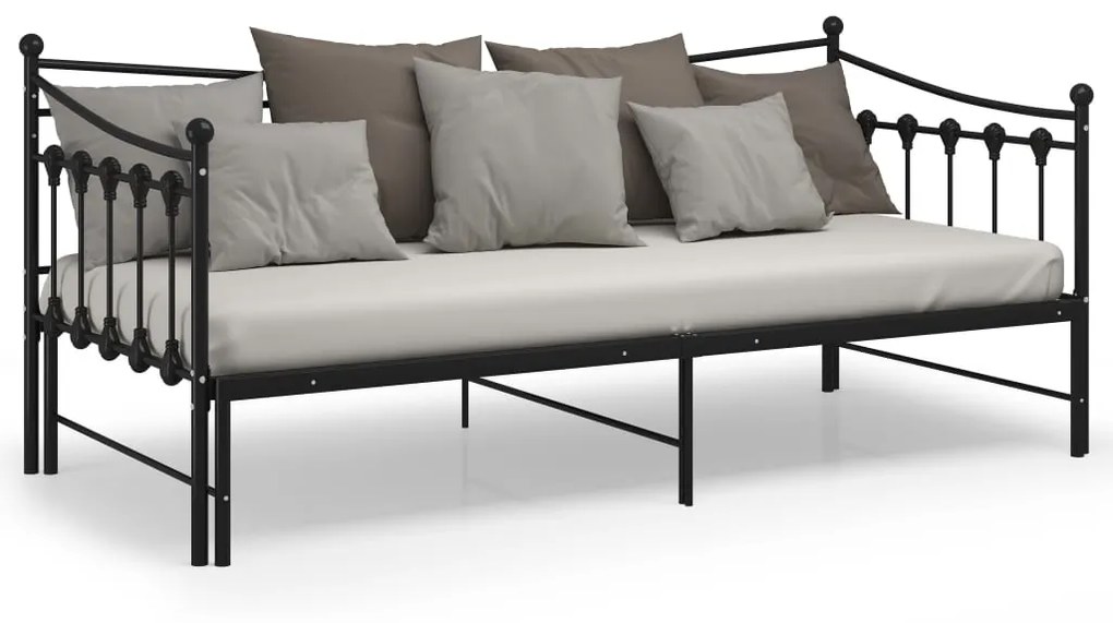 Cadru pat canapea extensibila, negru, 90x200 cm, metal Negru
