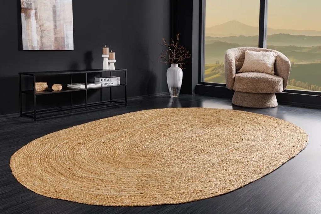 Covor oval din iuta, fabricat manual din fibra naturala, PURE NATURE 160x230cm