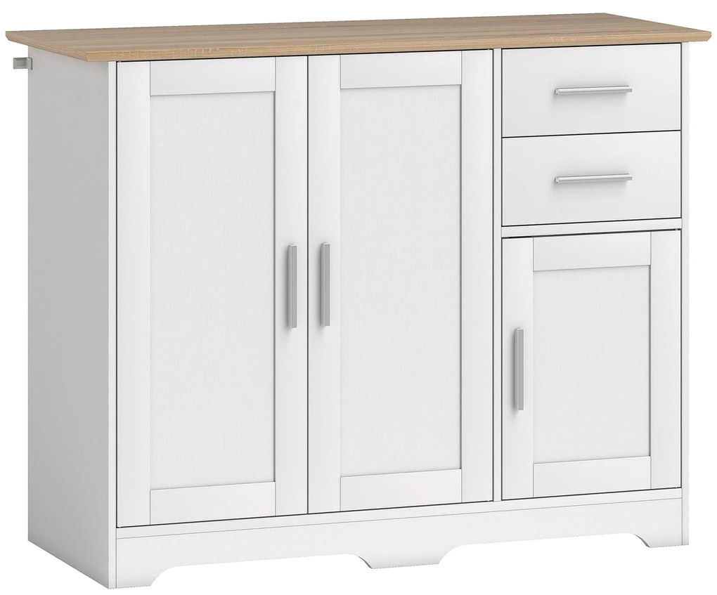 HOMCOM Comodă Modernă din Lemn cu 2 Sertare și 2 Dulapuri, 100x40x78 cm, Alb și Culoare Lemn | Aosom Romania