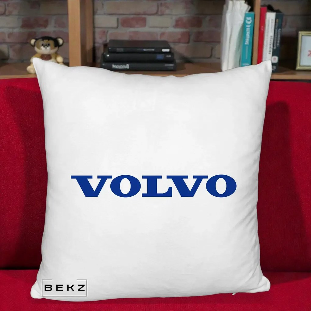 Perna Personalizata cu emblema Volvo, 40x40 cm, Alb Pufos, Husa Detasabila, Perna Inclusa, BEKZ®
