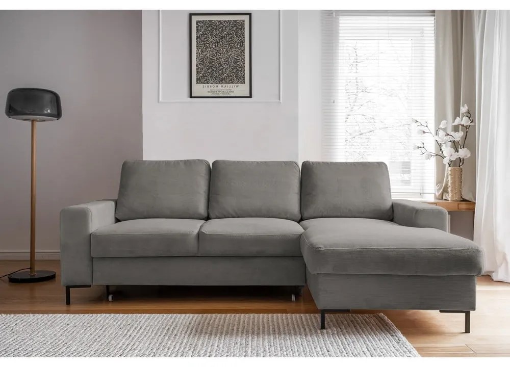 Colțar gri extensibil cu tapițerie din catifea reiată (cu colț pe partea dreaptă) Lofty Lilly – Miuform