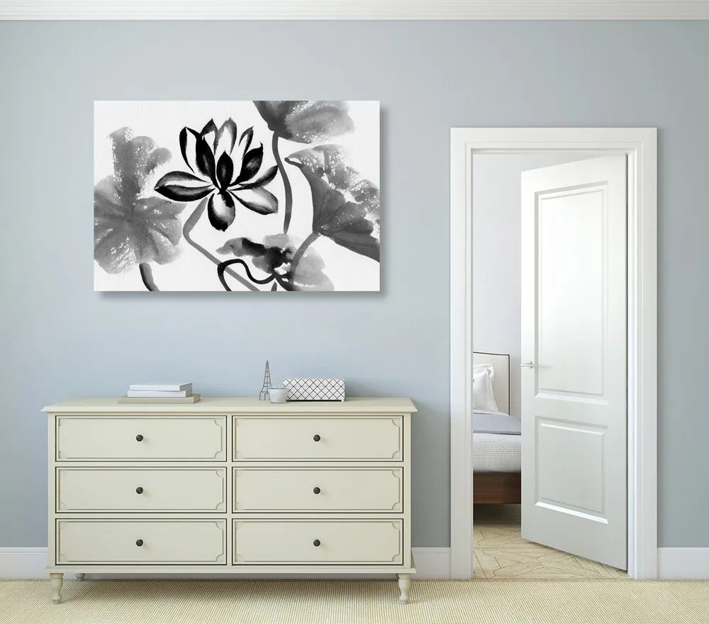 Tablou floare de lotus în design alb-negru