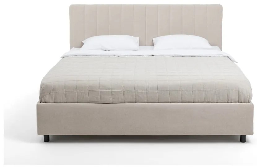 Pat dublu tapițat bej cu spațiu de depozitare cu saltea/ somieră 160x200 cm Myra Slim Line - Bonami Selection