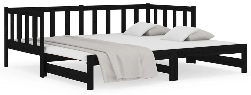 814668 vidaXL Pat de zi extensibil, negru, 2x(90x190) cm, lemn masiv de pin