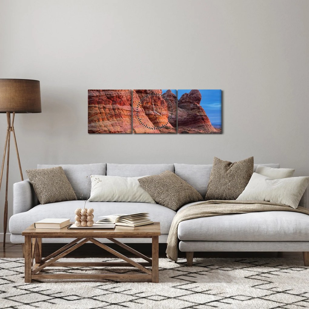 Tablou - Valurile pe stânci (cu ceas) (90x30 cm)