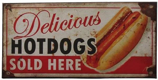 Decoratiune de perete Delicious Hot Dogs, Metal, 15x30 cm
