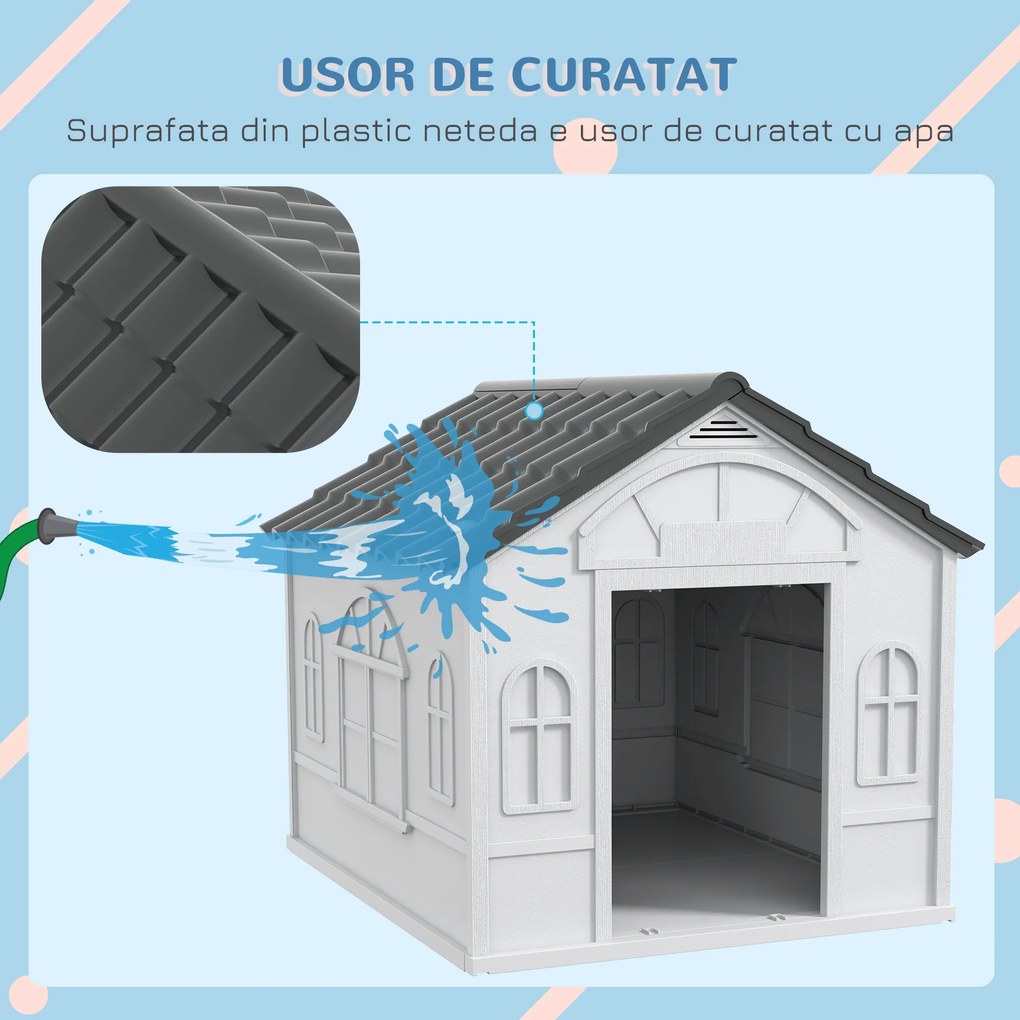 PawHut Cușcă pentru Câini cu Acoperiș Înclinat și Ușă 84.2x98.2x82 cm Gri | Aosom Romania