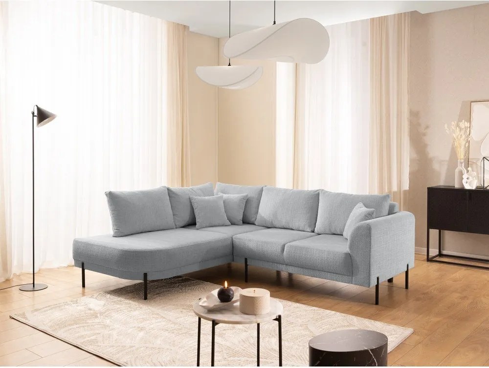 Colțar gri deschis cu tapițerie din chenille (cu colț pe partea stângă/în formă de ”L”) Mauris – Ropez