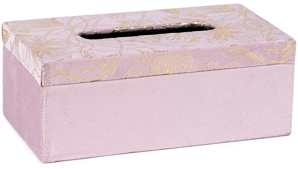 Cutie de batiste Gold flowers roz, 24 x13 x 9 cm