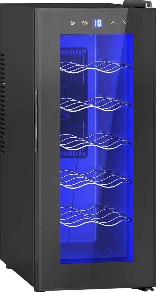 HOMCOM Frigider Termoelectric Dublu pentru 12 Sticle de Vin cu Ușă de Sticlă și Lumină LED, 26,5x51,5x65 cm, Negru | Aosom Romania