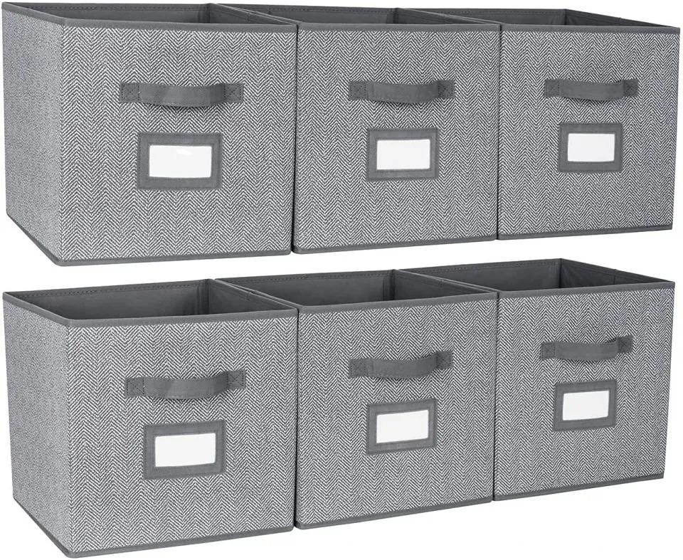 Set de 6 cutii pentru depozitare LEFDAFE, textil, gri deschis, 30 x 30 x 30 cm