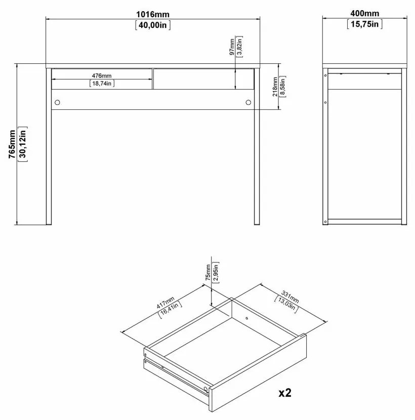 Tvilum Birou cu 2 sertare in decor de nuc, EFREM PLUS