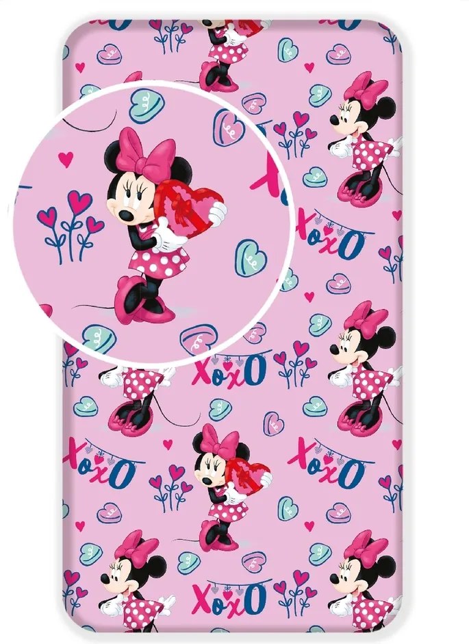 Cearșaf bumbac Minnie baby pink, pentru copii, 90 x 200 cm